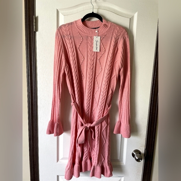 SHEIN Curve | Simplee Mock Neck Ruffle Hem Sweater Dress | Pink | 1XL | NWOT - Picture 9 of 11